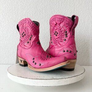 Lane COSSETTE Cowboy Booties Western Cowgirl Short Ankle Boots Hot PInk Size 6.5